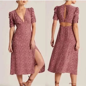 new Abercrombie & Fitch Backless Pink Floral Dress Midi Polka Dot